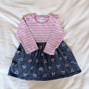 Hanna Andersson Pink Striped Long Sleeve Dress with Rainbows